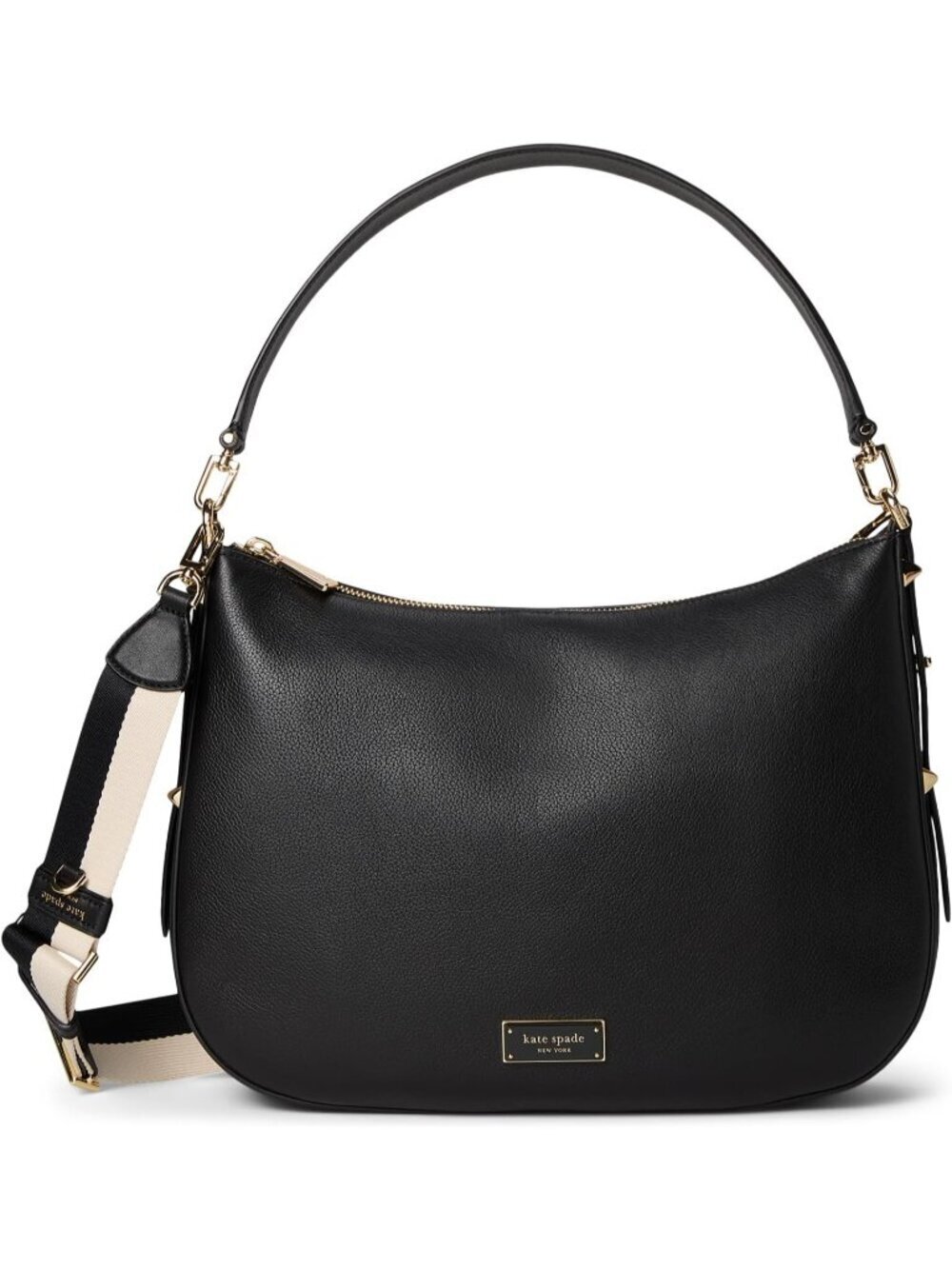 Womens Black Imported Large Liv Pebbled Leather Zipper Hobo Bag